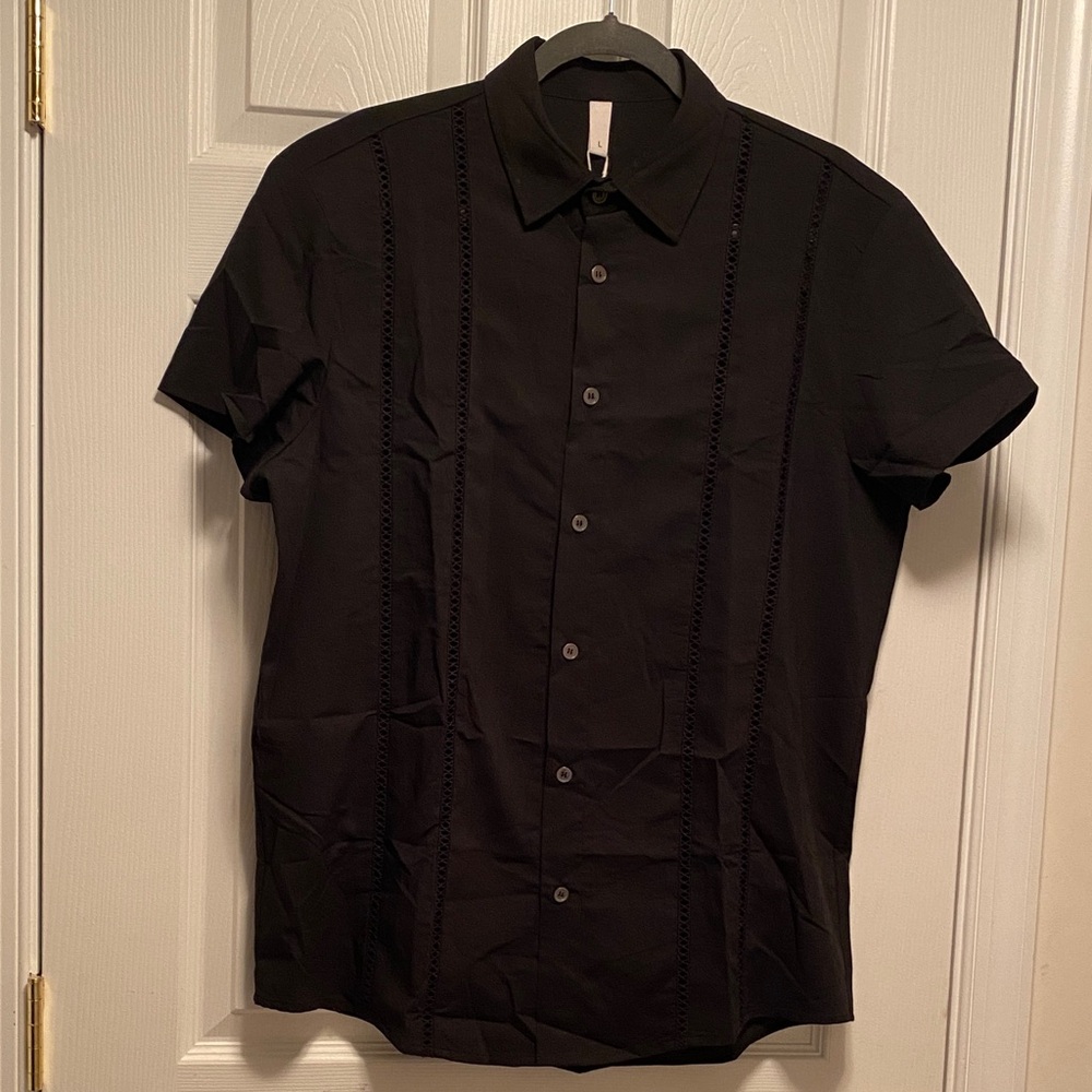 Letsee Men's Black Casual Short Sleeve Button Down Shirt…size L